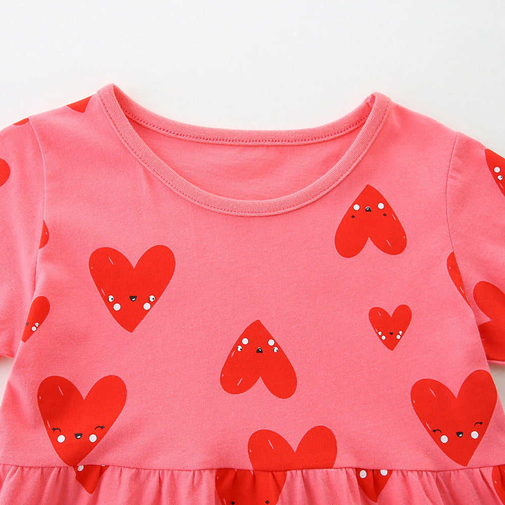 MyKids-USA® Girls Short Sleeves Red Heart Pattern Dress