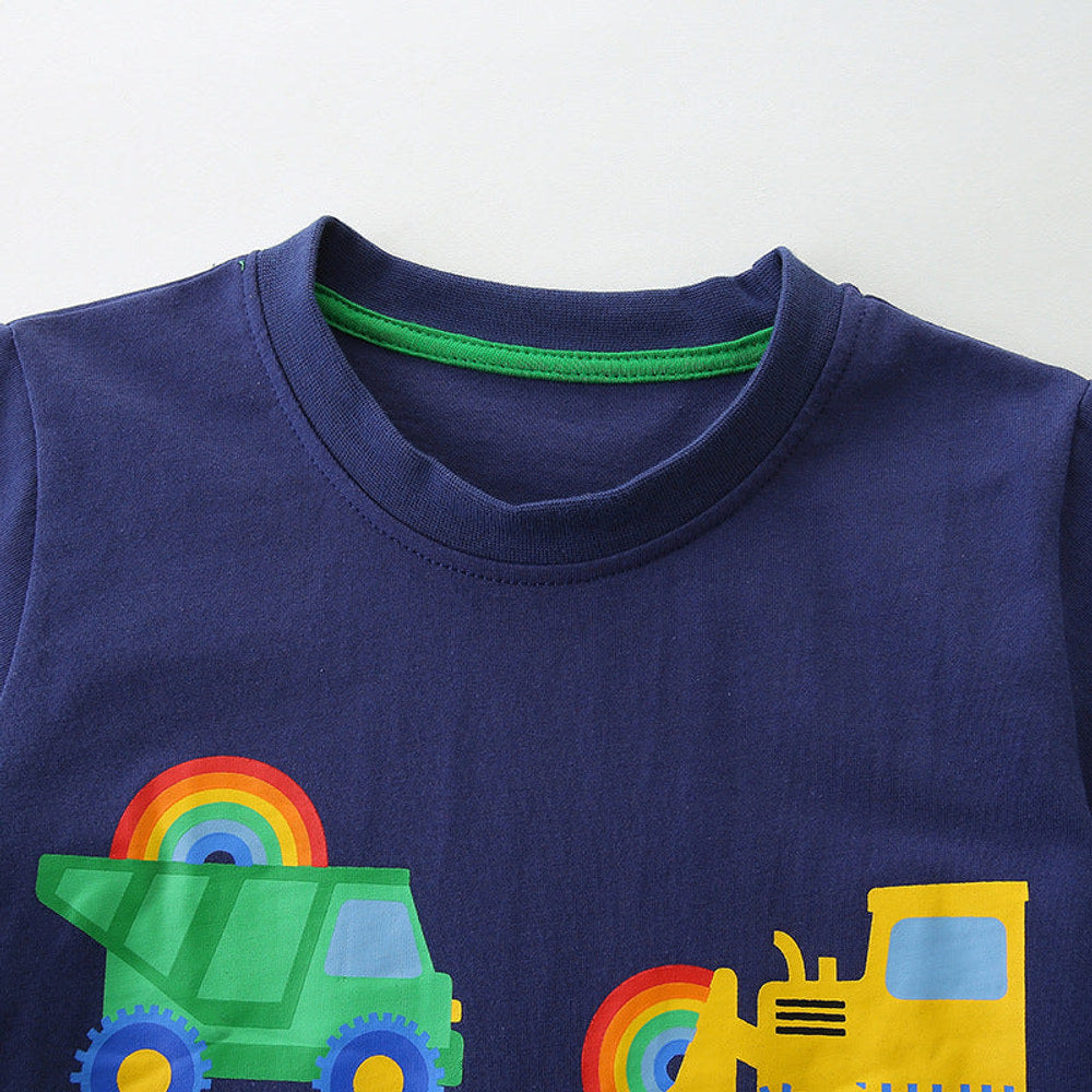 MyKids-USA® Boys’ Engineering Car Cartoon Pattern T-shirt in European and American Style