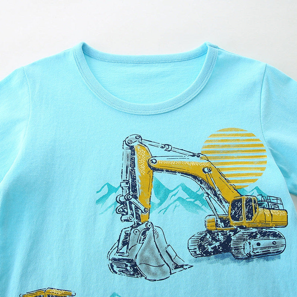 MyKids-USA® Boys’ Engineering Car Cartoon Pattern T-shirt in European and American Style