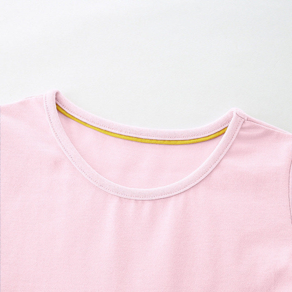 MyKids-USA® Pure Cotton Colorful Rainbow Pattern Short Sleeves Pink Dress for Stylish Girls