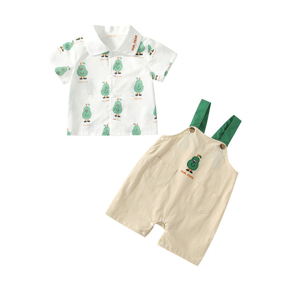 MyKids-USA® Baby Kids Cartoon Fruits Pattern Short Sleeves Top Shirt and Overalls Clothing Set