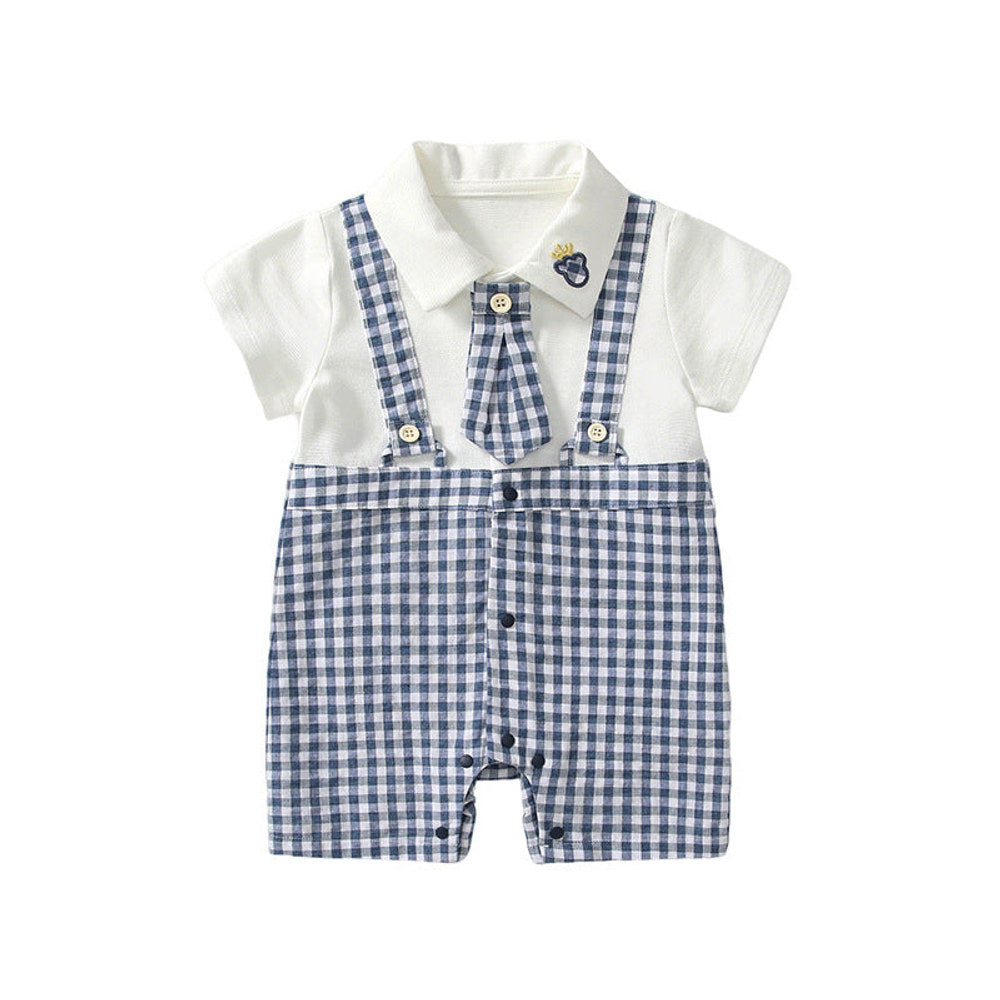 MyKids-USA® Baby Boys Short Sleeves Cute Plaid Pattern Preppy Style Rompers
