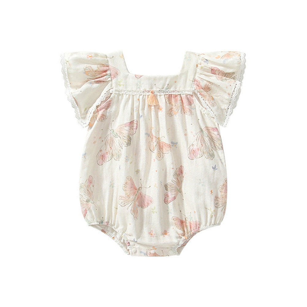 MyKids-USA® Fly Sleeves Butterfly Pattern Square Neck bodysuit for Stylish Girls