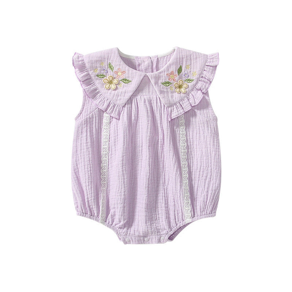 MyKids-USA® Sleeveless Flowers Pattern Collar Purple bodysuit for Stylish Girls