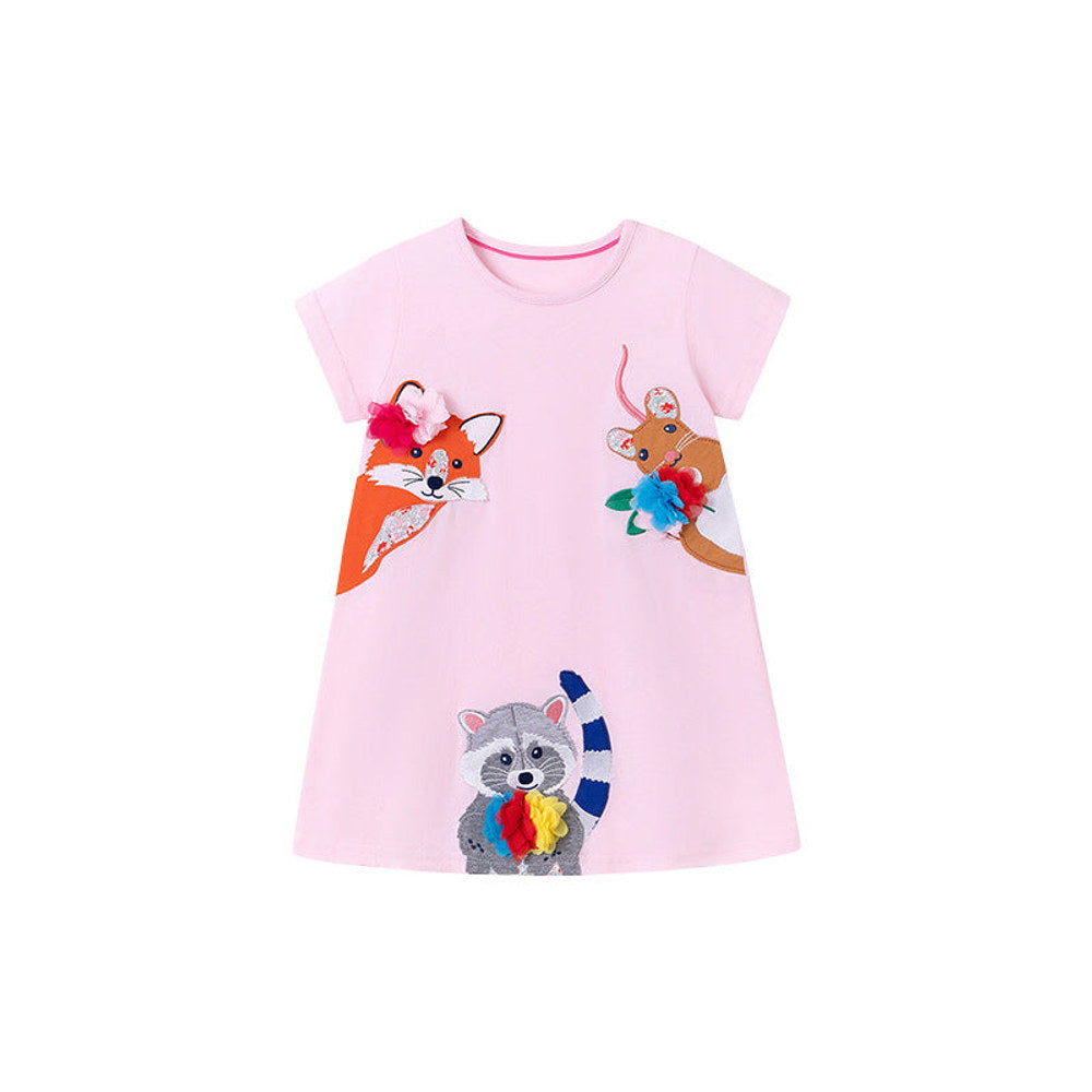 MyKids-USA® Animals Cartoon Pattern Short Sleeves Dress for Stylish Girls