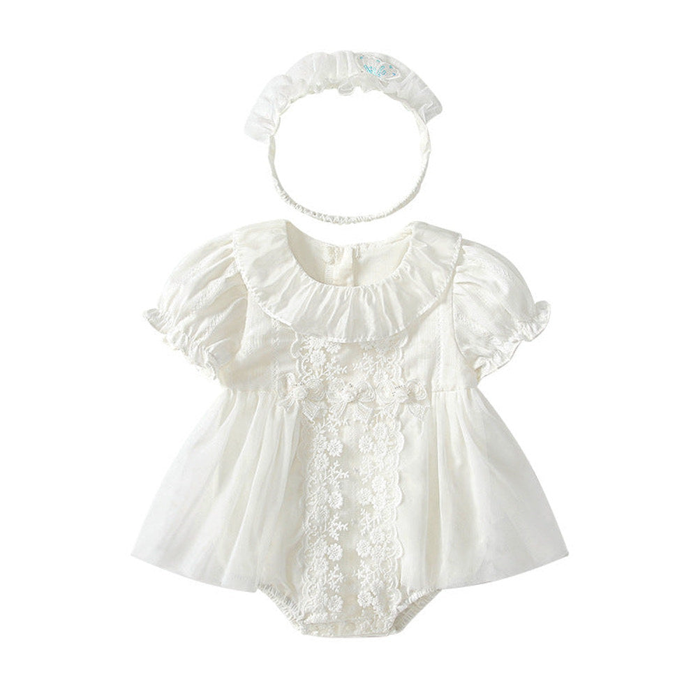 MyKids-USA® Baby Girls Cute Solid Color Floral Embroidery Short Sleeves Dress Design bodysuit
