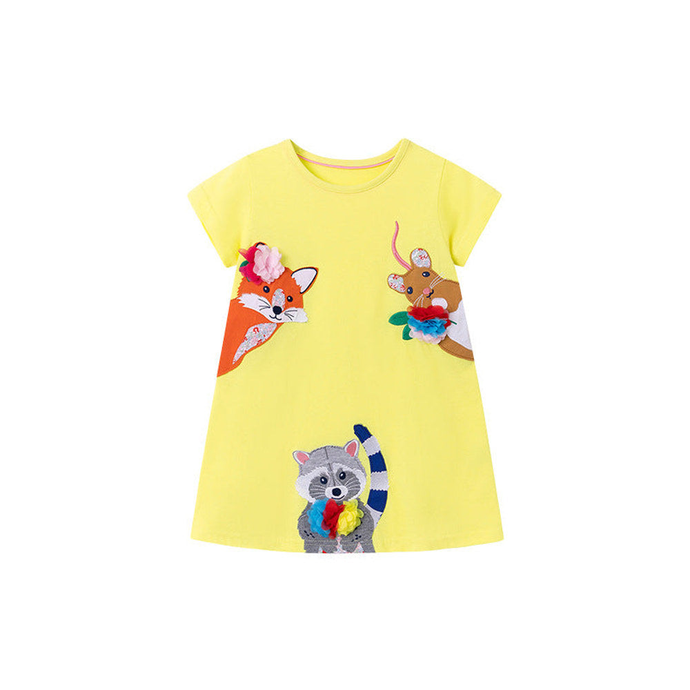 MyKids-USA® Animals Cartoon Pattern Short Sleeves Dress for Stylish Girls