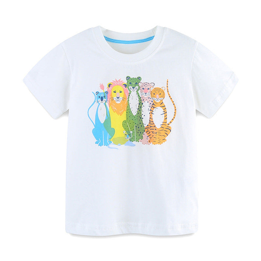 MyKids-USA® Boys’ Cartoon Tiger and Lion Pattern T-shirt in European and American Style
