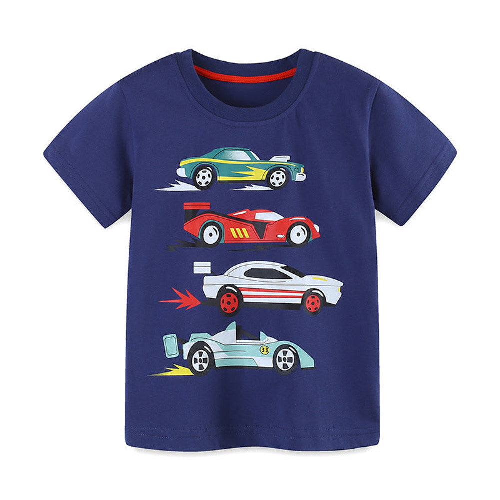 MyKids-USA® Boys’ Racing Cars Cartoon Pattern T-shirt in European and American Style