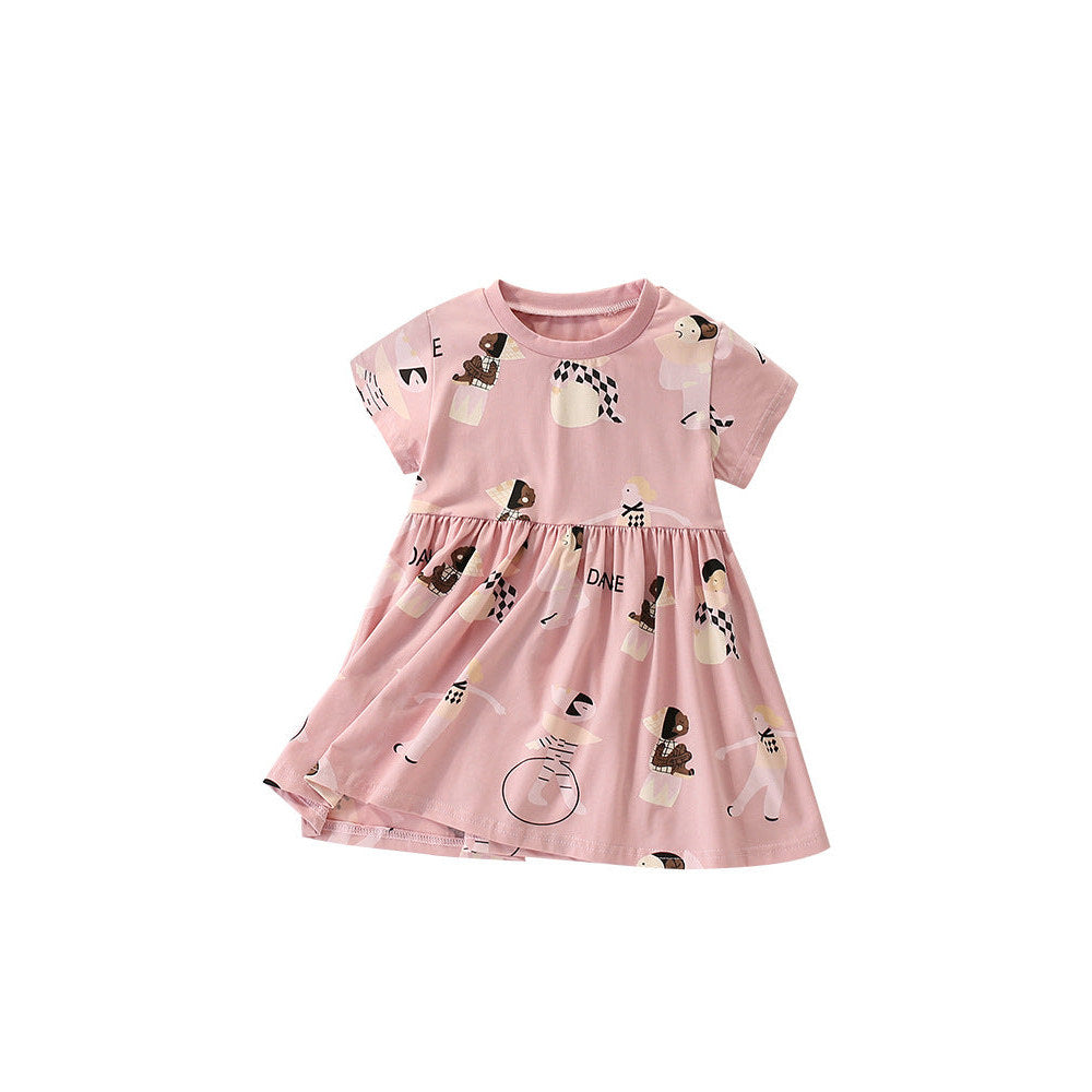 MyKids-USA® Cartoon and Letters Pattern Short Sleeves Dress for Stylish Girls