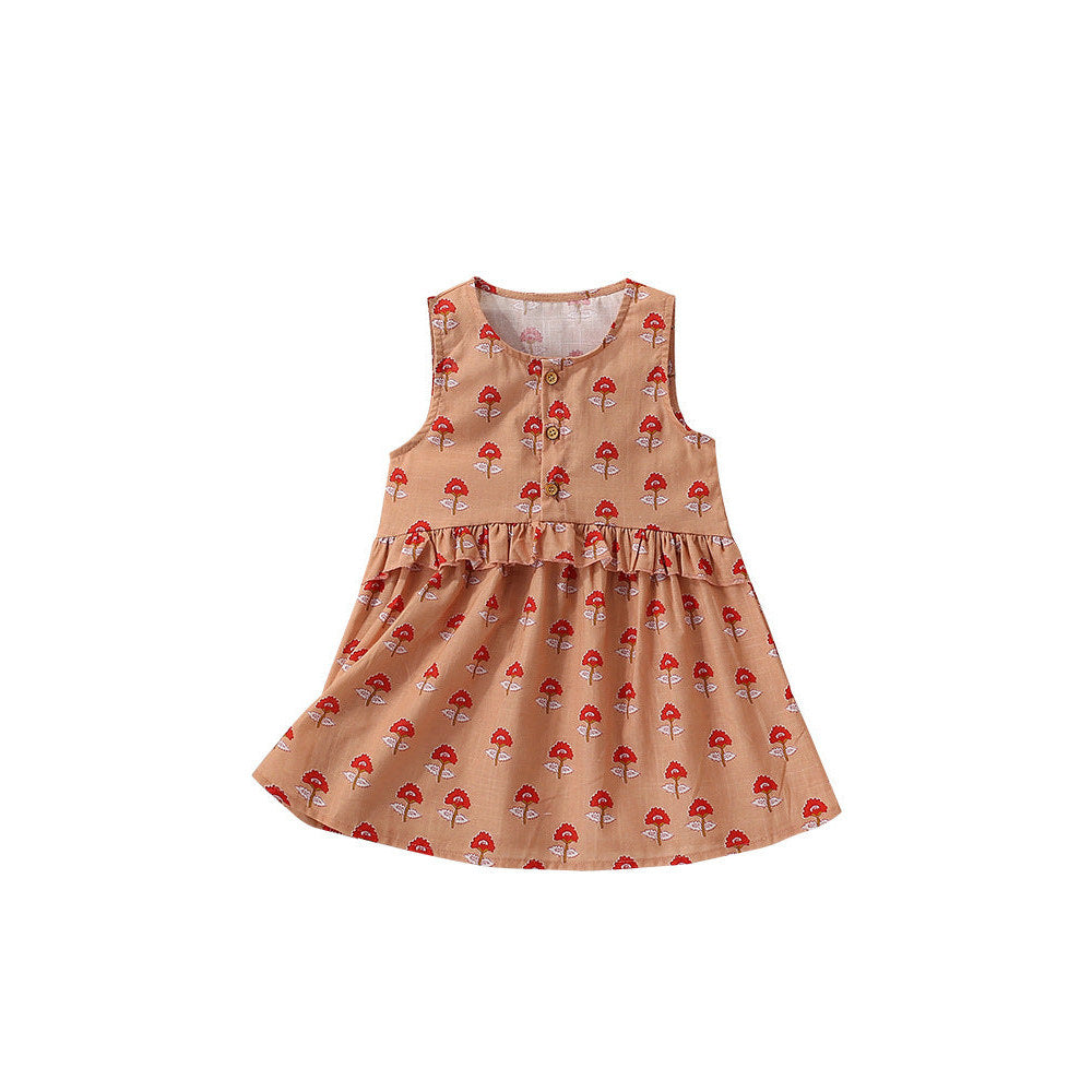 MyKids-USA® Flowers Pattern Sleeveless Crew Neck Dress for Stylish Girls