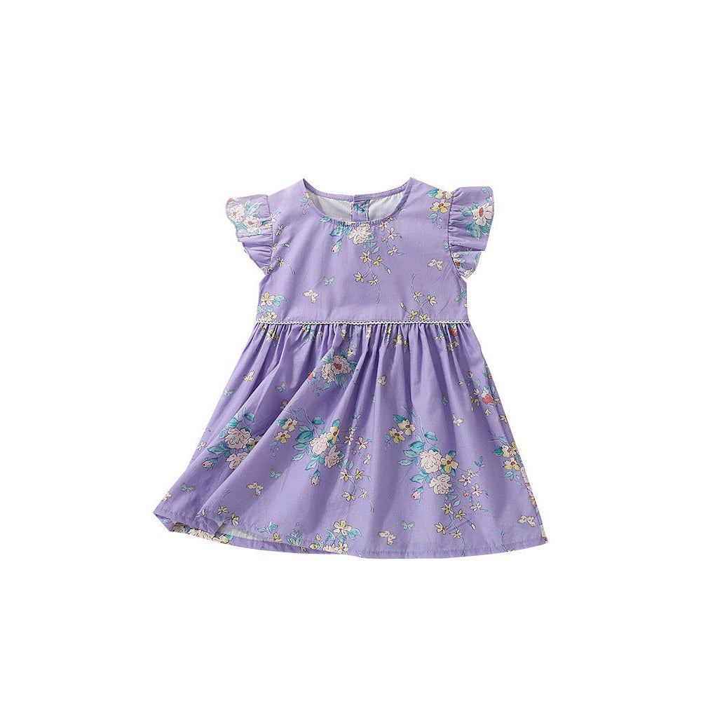 MyKids-USA® Cute Flowers Pattern Fly Sleeves Crew Neck Dress for Stylish Girls