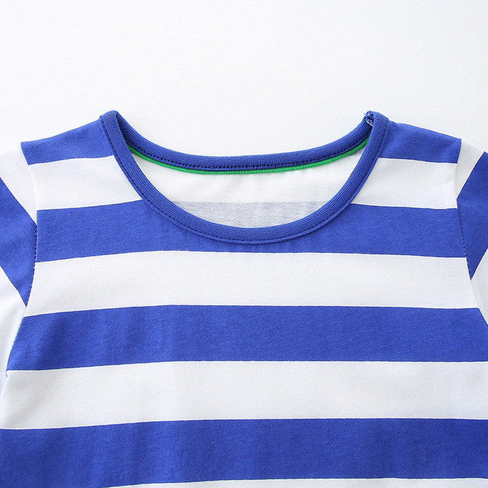Summer Arrival Baby Girls Cartoon Seahorses Pattern Short Sleeves Striped Dress