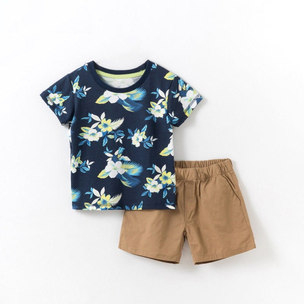 MyKids-USA® Baby Kids Cool Leaves and Letters Pattern T-shirt and Shorts Clothing Set for Boys