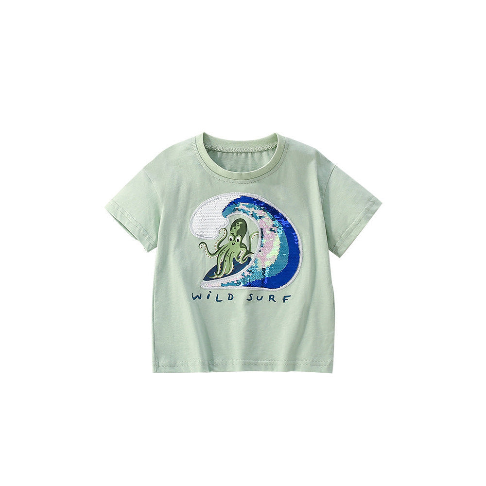 MyKids-USA® Boys’ Octopus Cartoon Pattern T-shirt in European and American Style