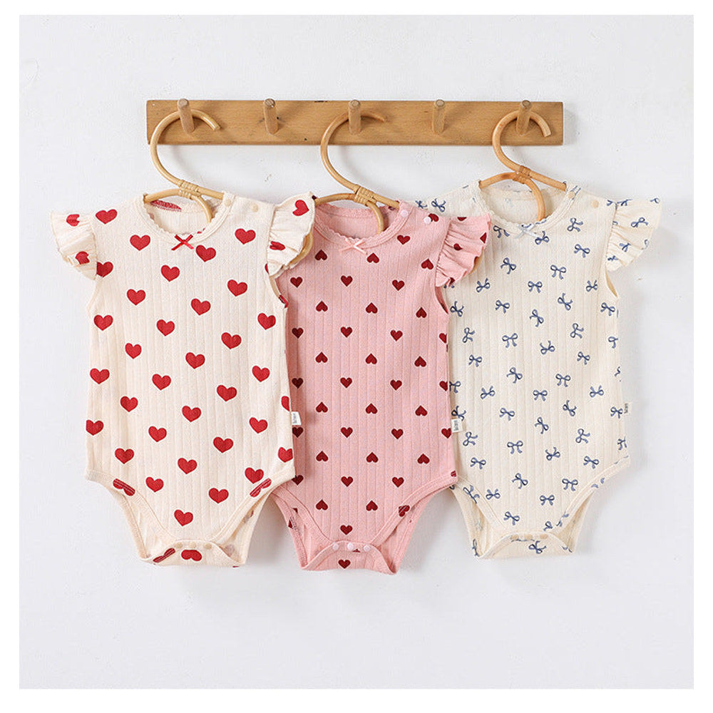 MyKids-USA® Baby Unisex Crew Neck Fly Sleeves Hearts or Flowers Pattern bodysuit Bodysuits