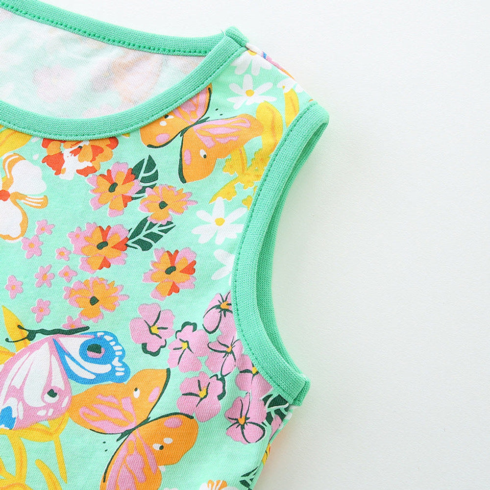 MyKids-USA® Pure Cotton Flowers and Butterfly Pattern Sleeveless Dress for Stylish Girls