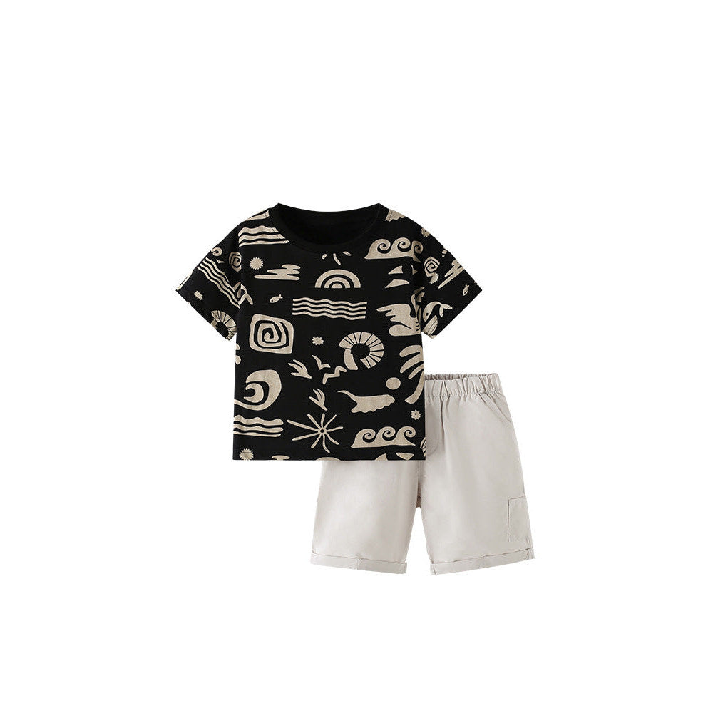MyKids-USA® Baby Kids Casual Geometric Pattern T-shirt and Shorts Clothing Set for Boys