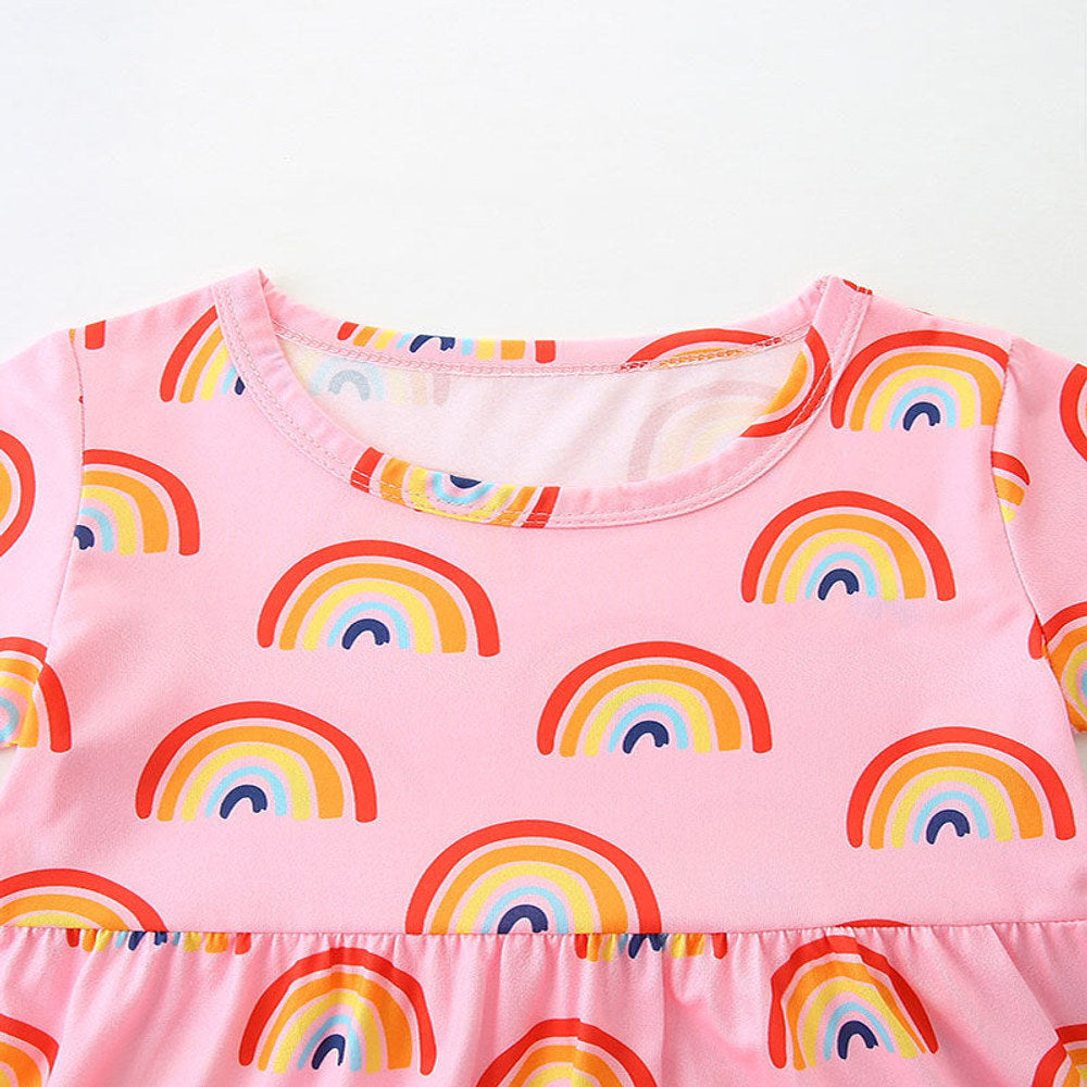 MyKids-USA® Colorful Rainbows Pattern Short Sleeves Dress for Stylish Girls
