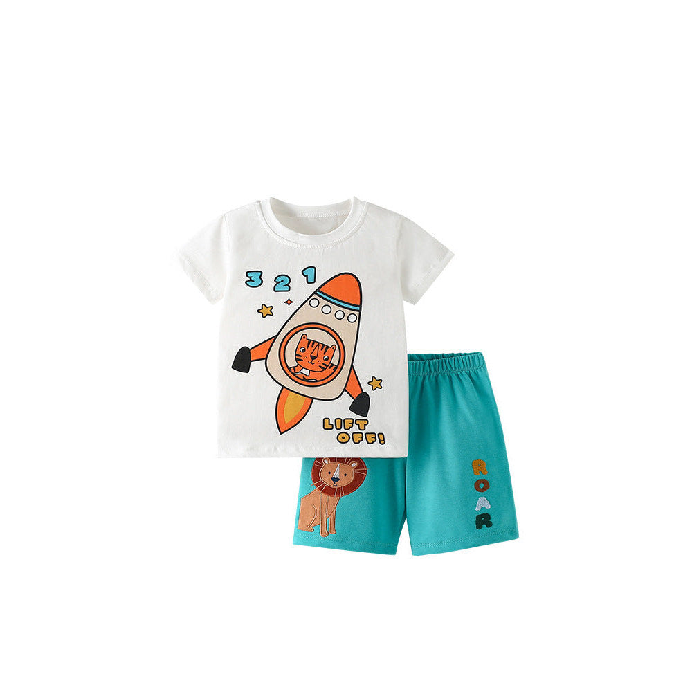 MyKids-USA® Baby Kids Casual Animals Cartoon and Letters Pattern T-shirt and Shorts Clothing Set for Boys