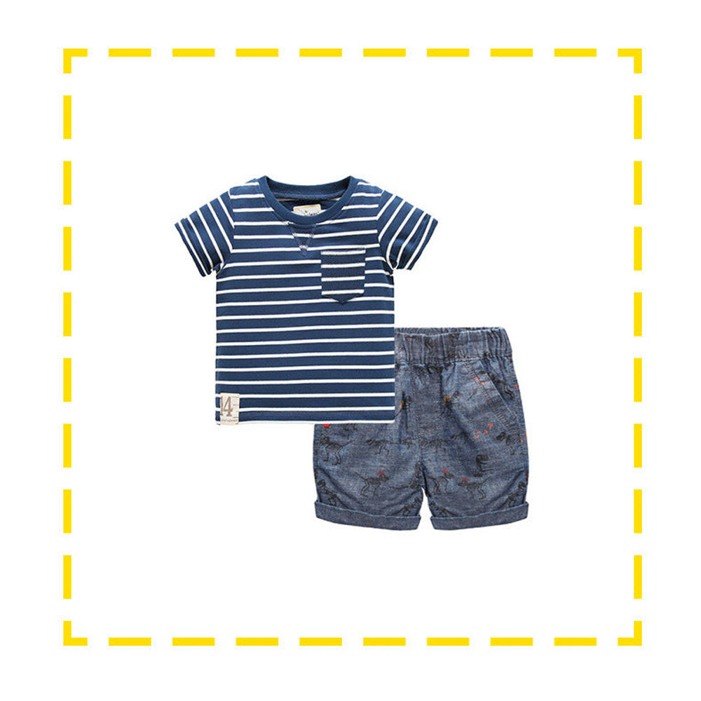 MyKids-USA® Baby Kids Casual Striped Pattern T-shirt and Animals Pattern Shorts Clothing Set for Boys