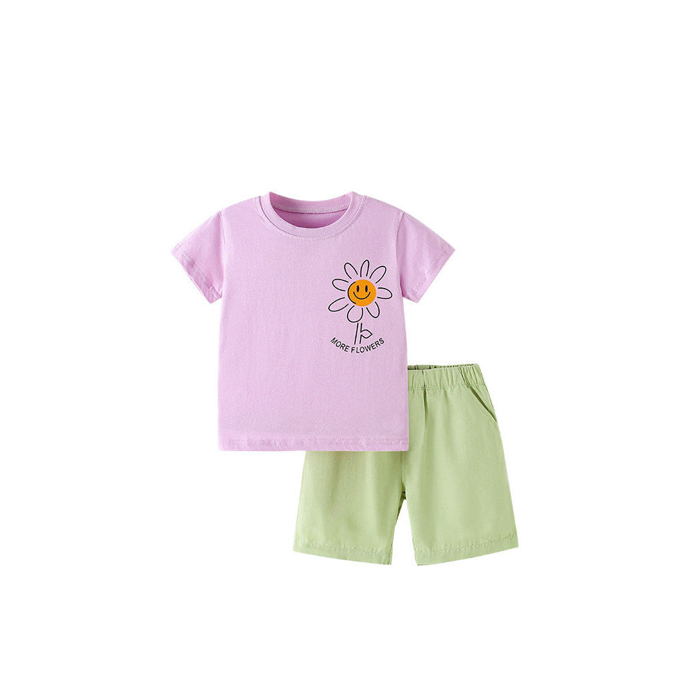 MyKids-USA® Baby Kids Casual Flower Cartoon Pattern T-shirt and Shorts Clothing Set