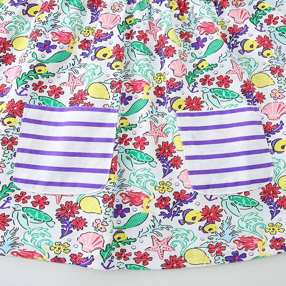 MyKids-USA® Flowers Pattern Short Sleeves Crew Neck Dress for Stylish Girls