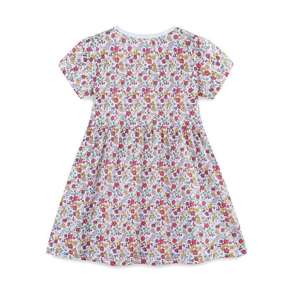MyKids-USA® Animals Cartoon and Flowers Pattern Short Sleeves Dress for Stylish Girls