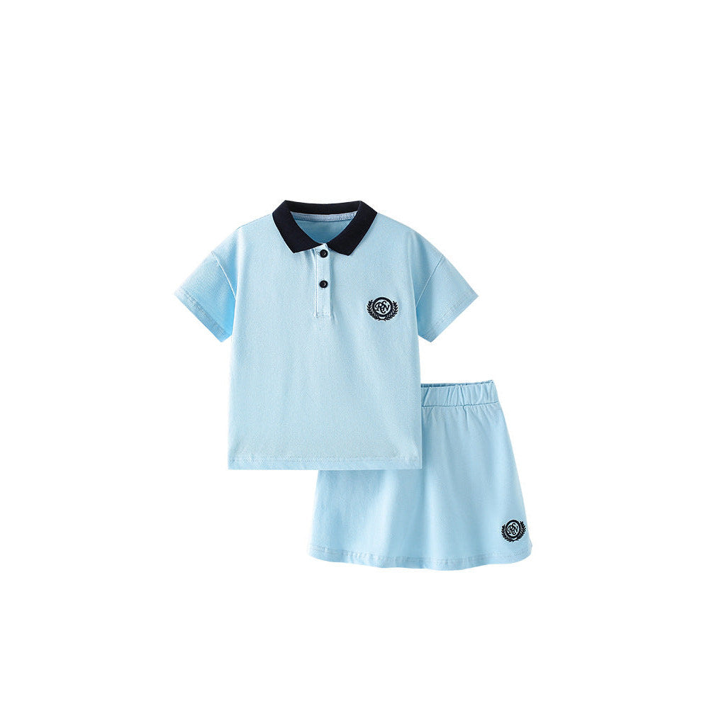 MyKids-USA® Baby Kids Letters Logo Pattern Embroidered Polo Shirt and Shorts Clothing Set for Girls