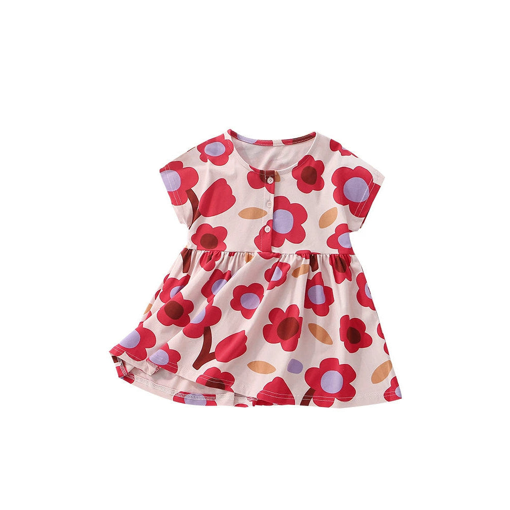 MyKids-USA® Flowers Pattern Short Sleeves Cute Dress for Stylish Girls