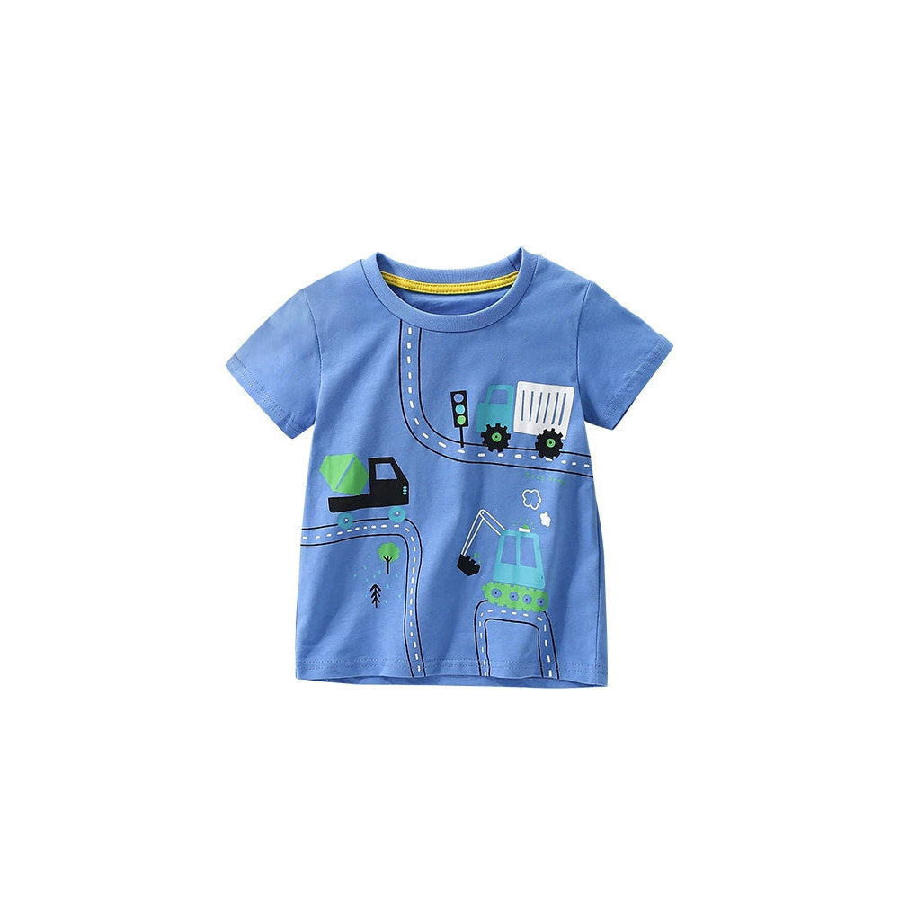 MyKids-USA® Boys’ Vehicles Cartoon Pattern T-shirt in European and American Style