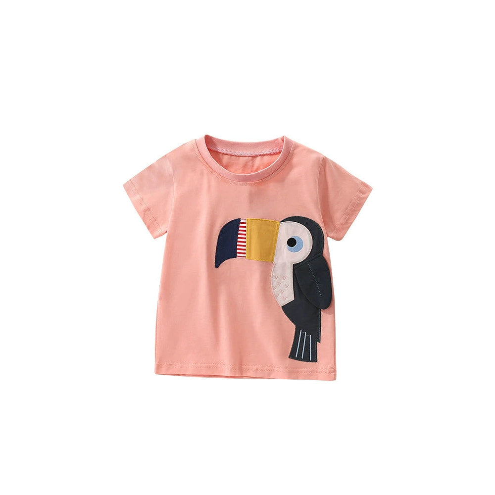 MyKids-USA® Summer Girls’ Bird Cartoon Pattern Pink T-shirt in European and American Style