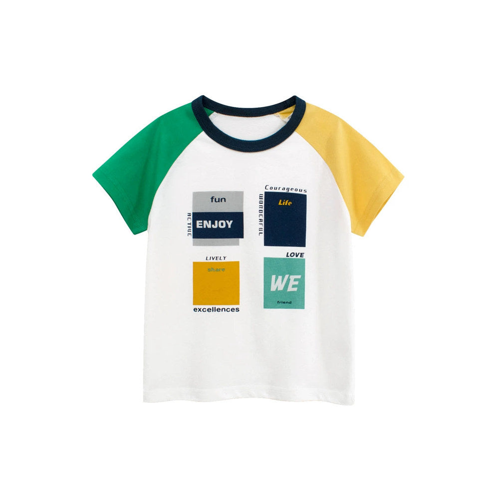 MyKids-USA® Summer Boys’ Letters and Geometric Pattern T-shirt in European and American Style