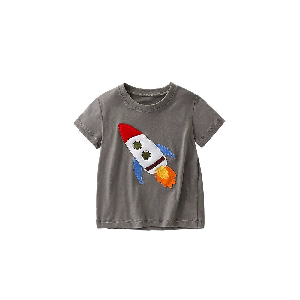 MyKids-USA® Summer Arrival Boys’ Rocket Cartoon Pattern T-shirt in European and American Style