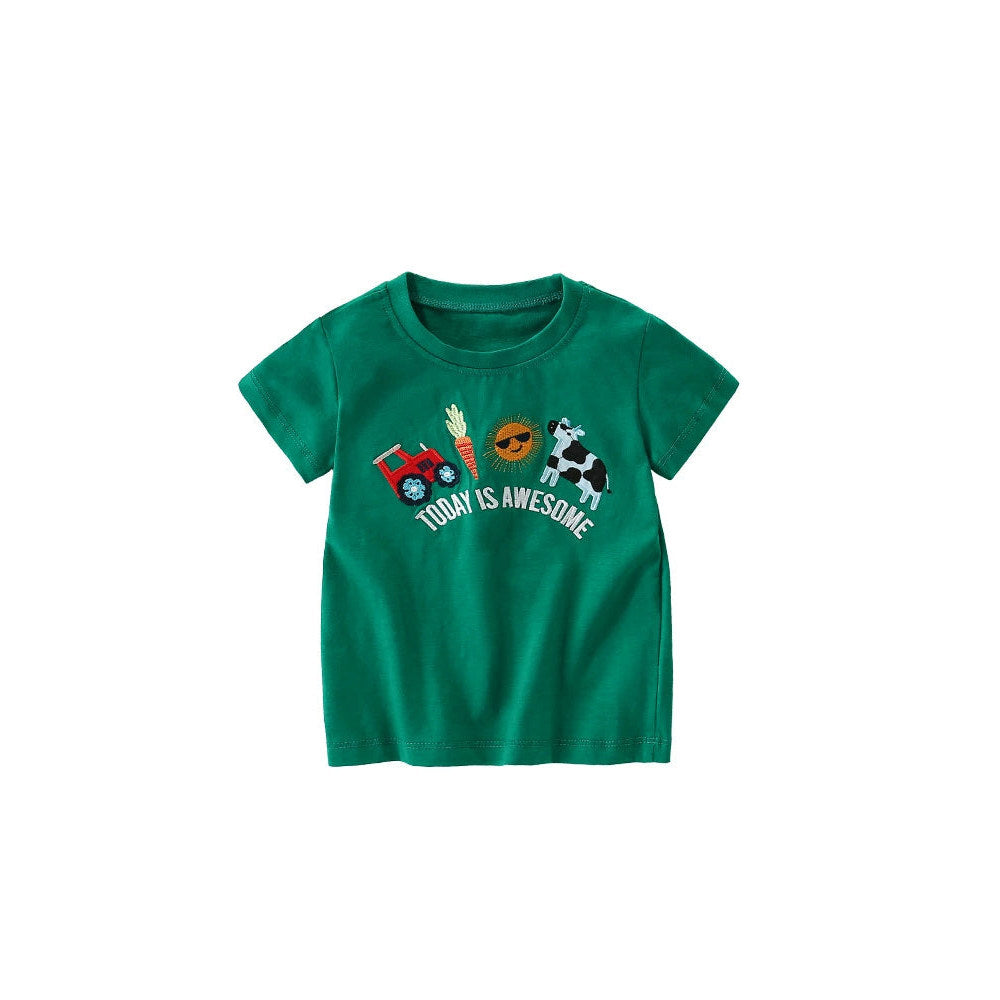 MyKids-USA® Summer Arrival Boys’ Farm Cartoon Pattern T-shirt in European and American Style