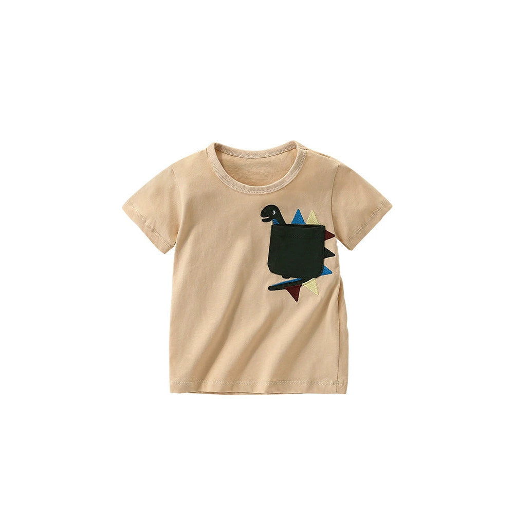 MyKids-USA® Summer Arrival Boys’ Animal Cartoon Pattern Decorated Pocket T-shirt in European and American Style