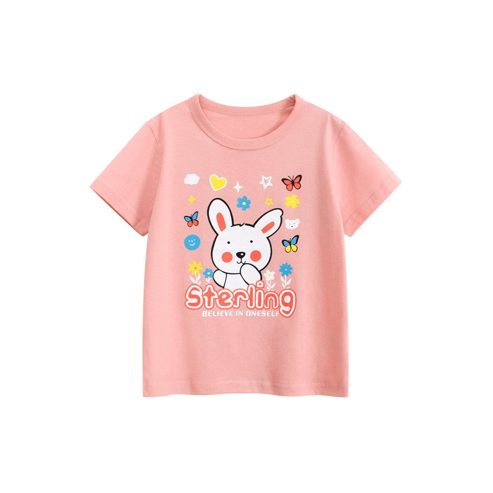 MyKids-USA® Summer Girls’ Cartoon Rabbit and Letters Pattern Printed T-shirt in European and American Style