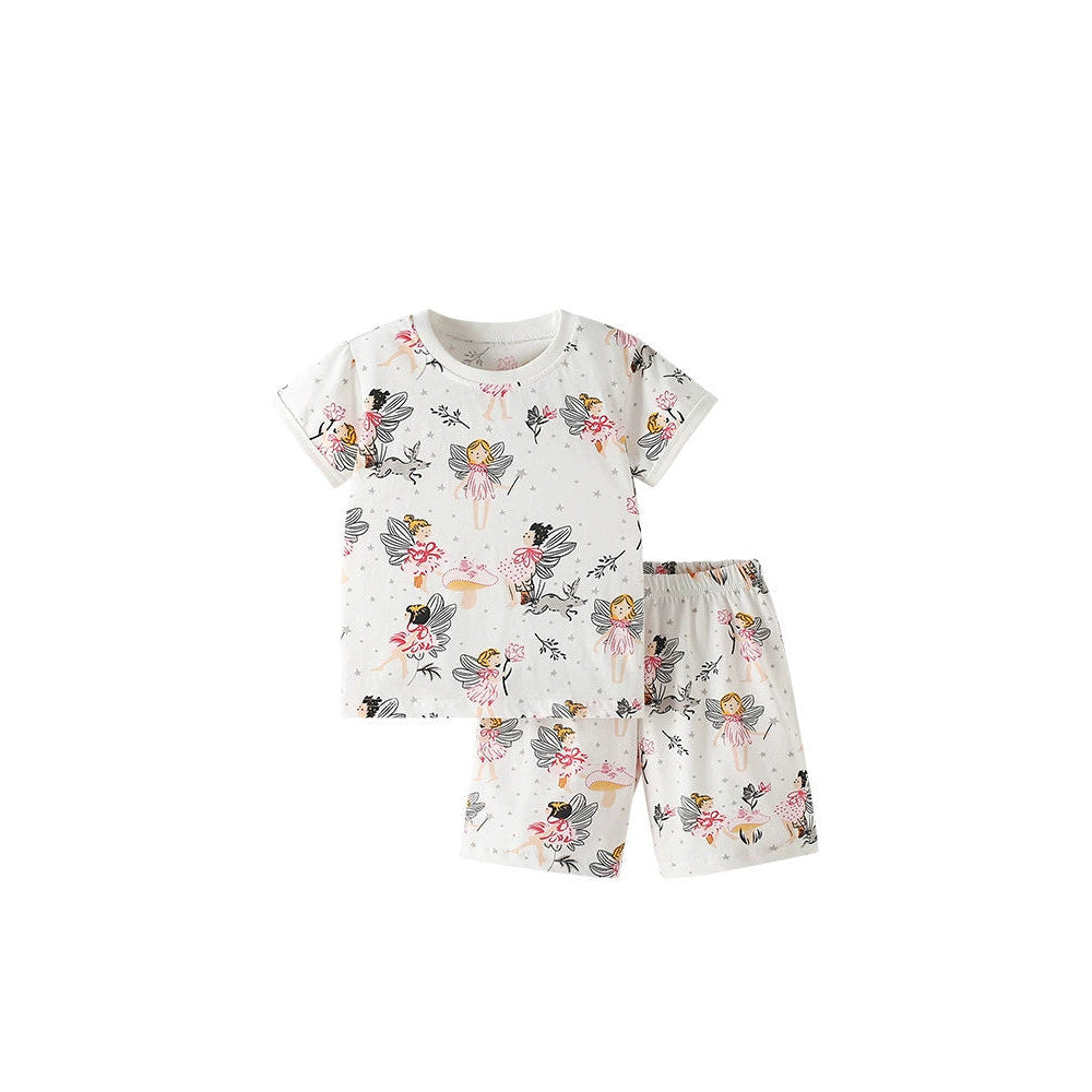 MyKids-USA® Baby Kids Fairy Cartoon Pattern T-shirt and Shorts Clothing Set for Girls