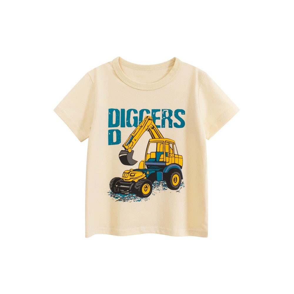 MyKids-USA® Summer Boys’ Digger Cartoon and Letters Pattern T-shirt in European and American Style