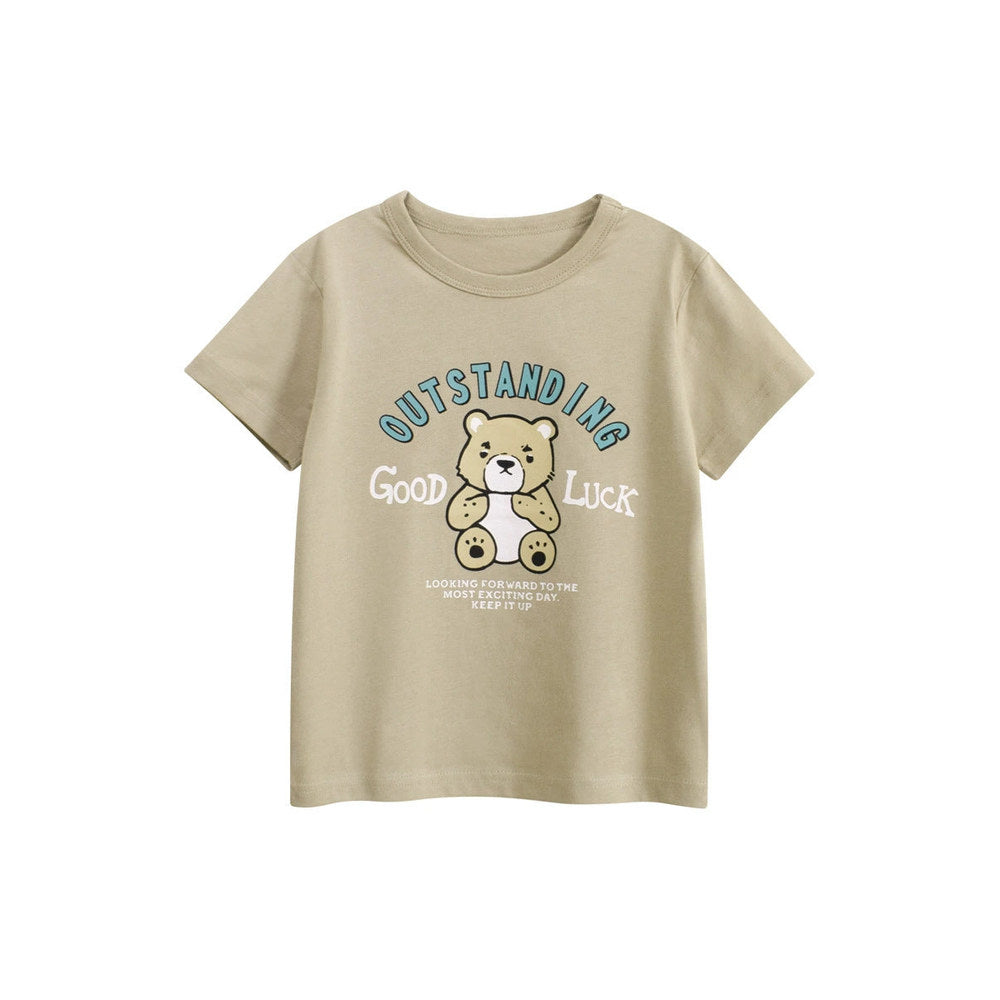 MyKids-USA® Summer Boys’ Teddy Bear Cartoon and Letters Pattern T-shirt in European and American Style