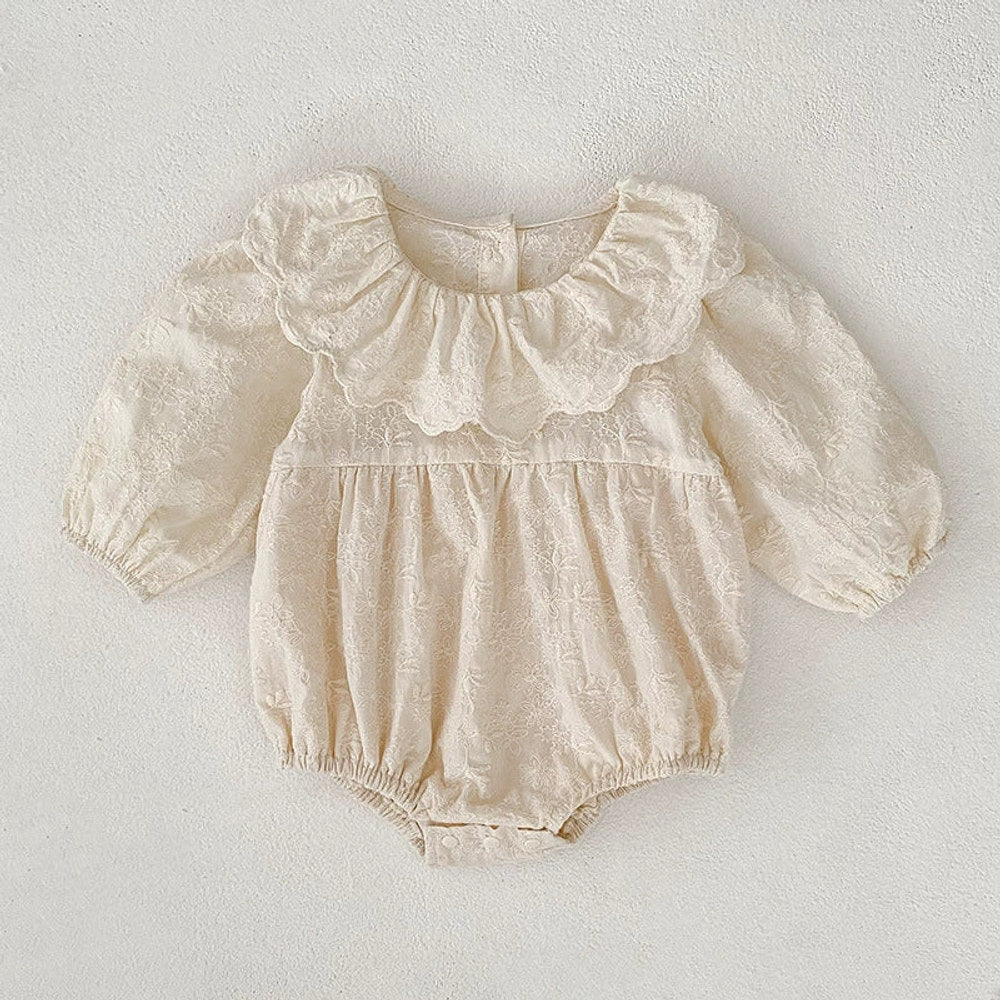 MyKids-USA® Baby Girls French Style Solid Color Flowers Embroidered Pattern Long-sleeved bodysuit or Dress – Princess Sister Matching