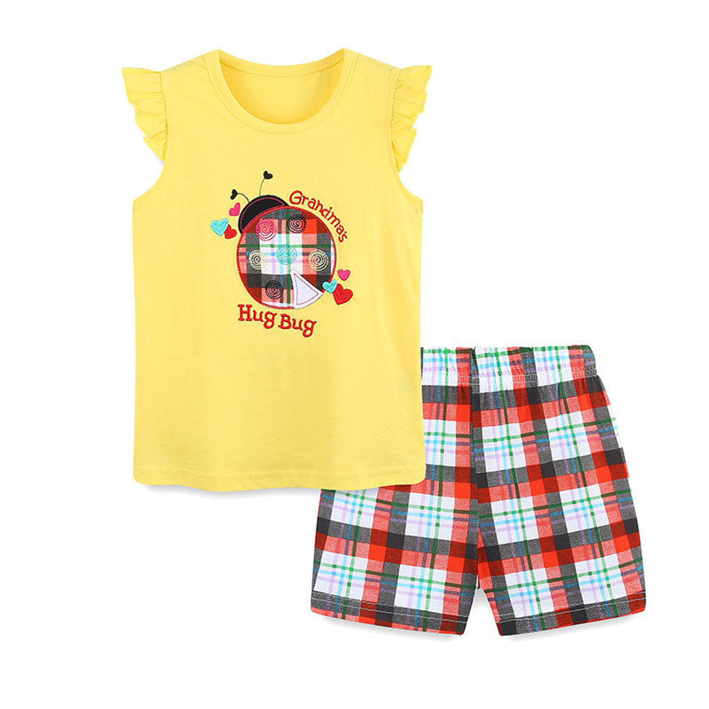 MyKids-USA® Baby Kids Cute Plaid and Letters Pattern Vest and Shorts Clothing Set for Girls