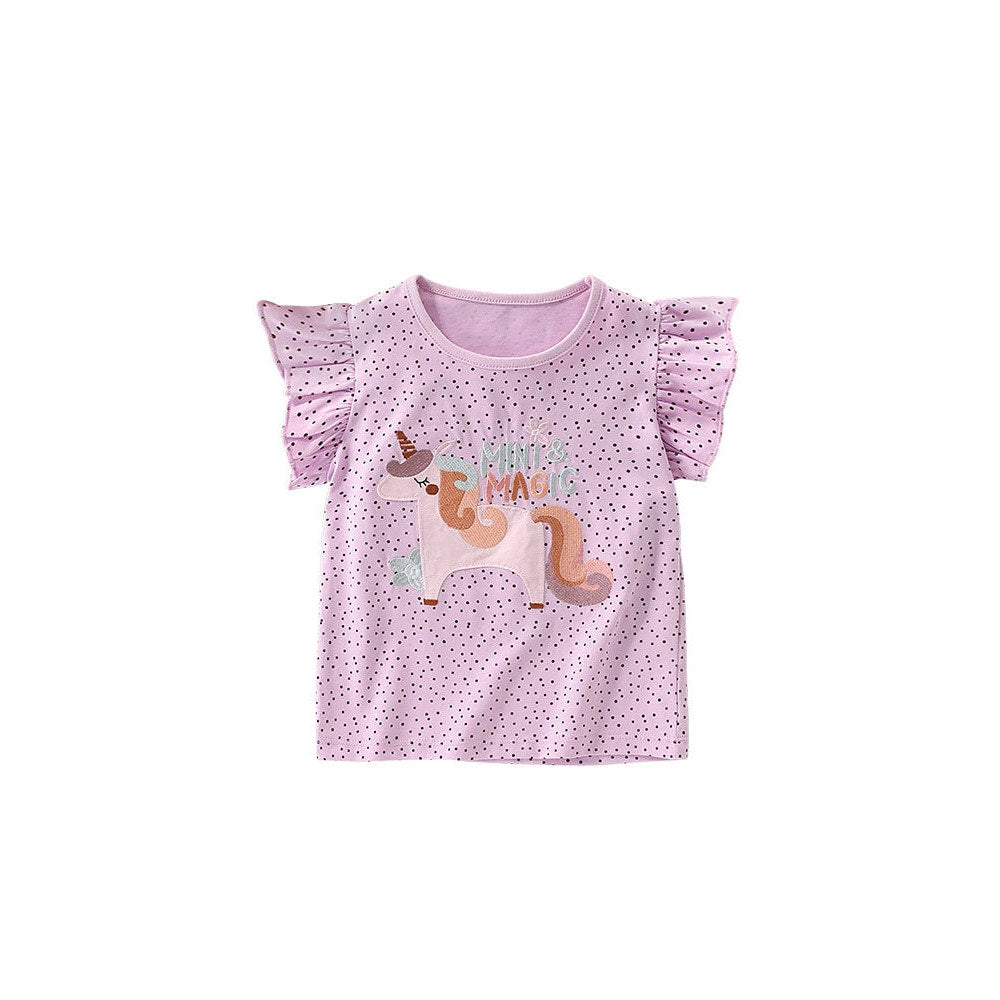 MyKids-USA® Girls’ Dots and Cartoon Pattern Fly Sleeves T-shirt in European and American Style
