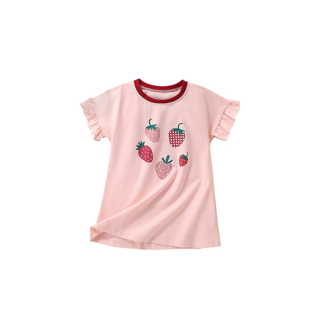 MyKids-USA® Pink Strawberry Pattern Short Sleeves Cute Dress for Stylish Girls
