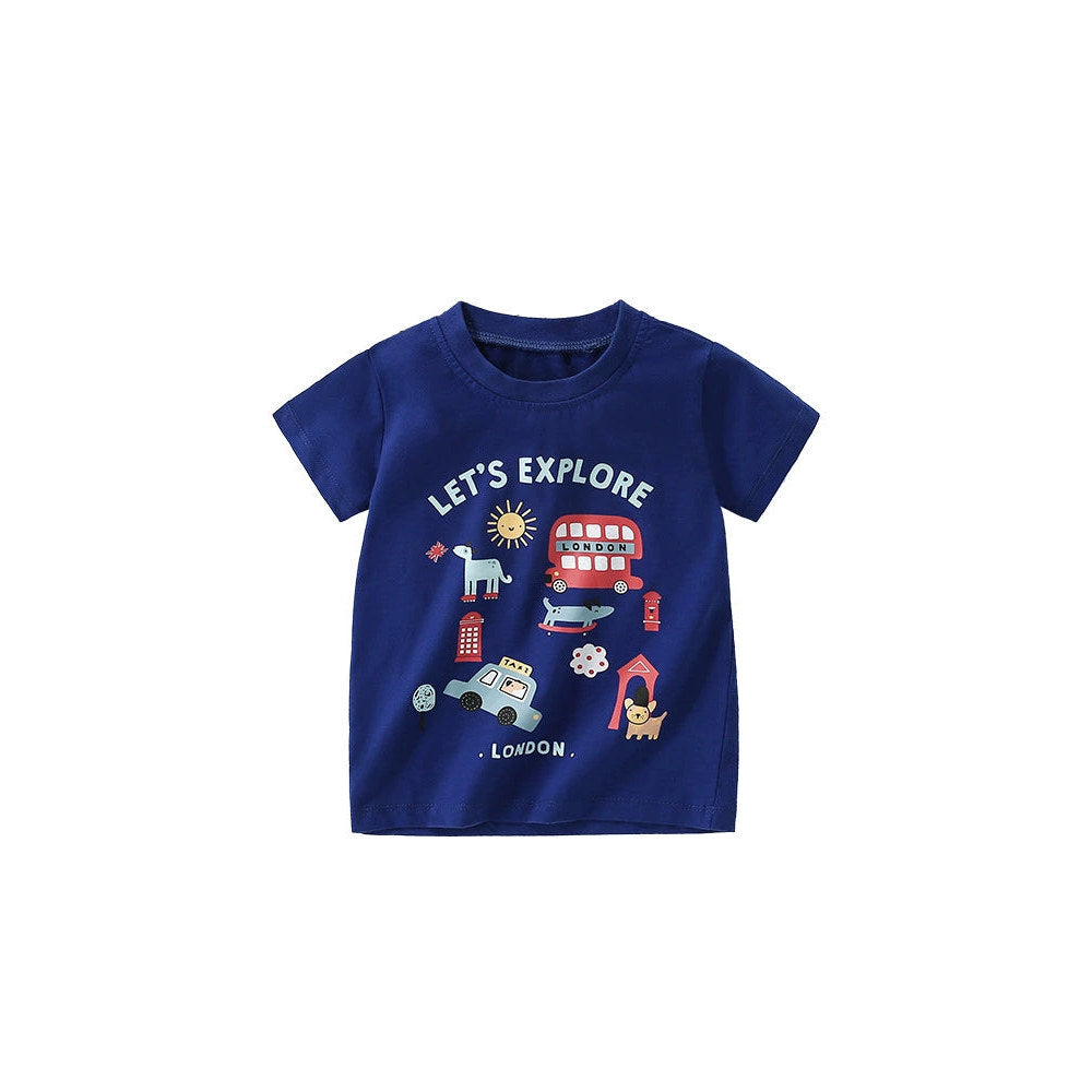 MyKids-USA® Boys’ English Elements Cartoon Pattern T-shirt in European and American Style