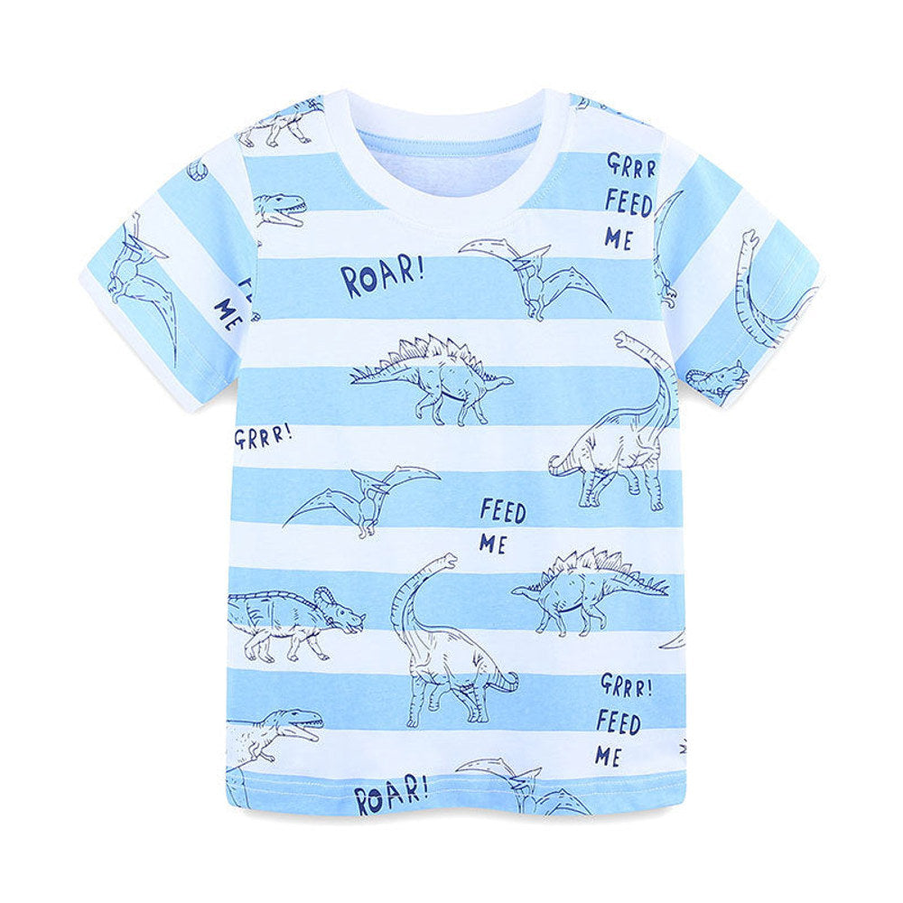 MyKids-USA® Boys’ Dinosaurs Cartoon and Letters Pattern Striped T-shirt in European and American Style