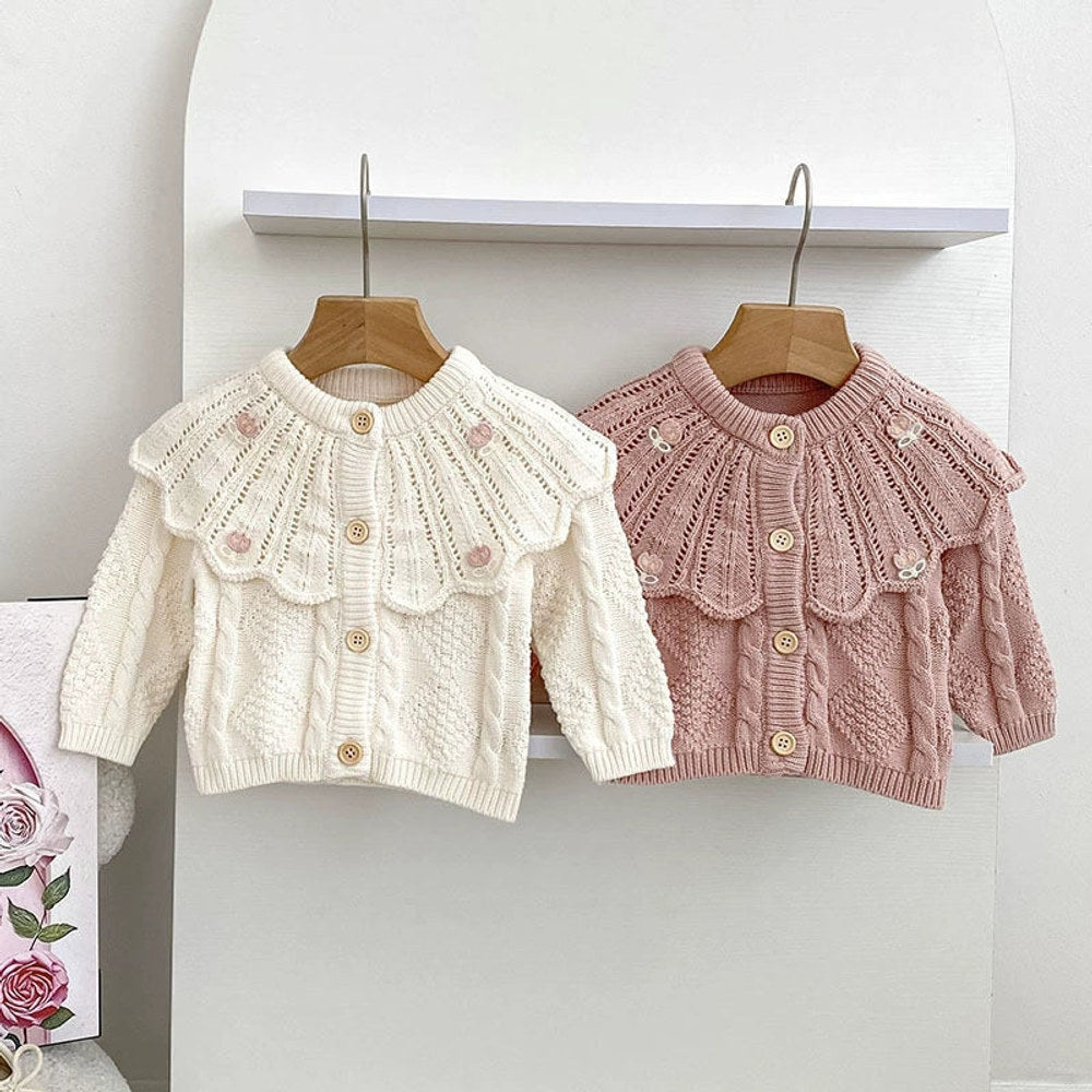Autumn Arrival Baby Girls Comfortable Argyle Jacquard Pattern Knitted Long Sleeves Cardigan