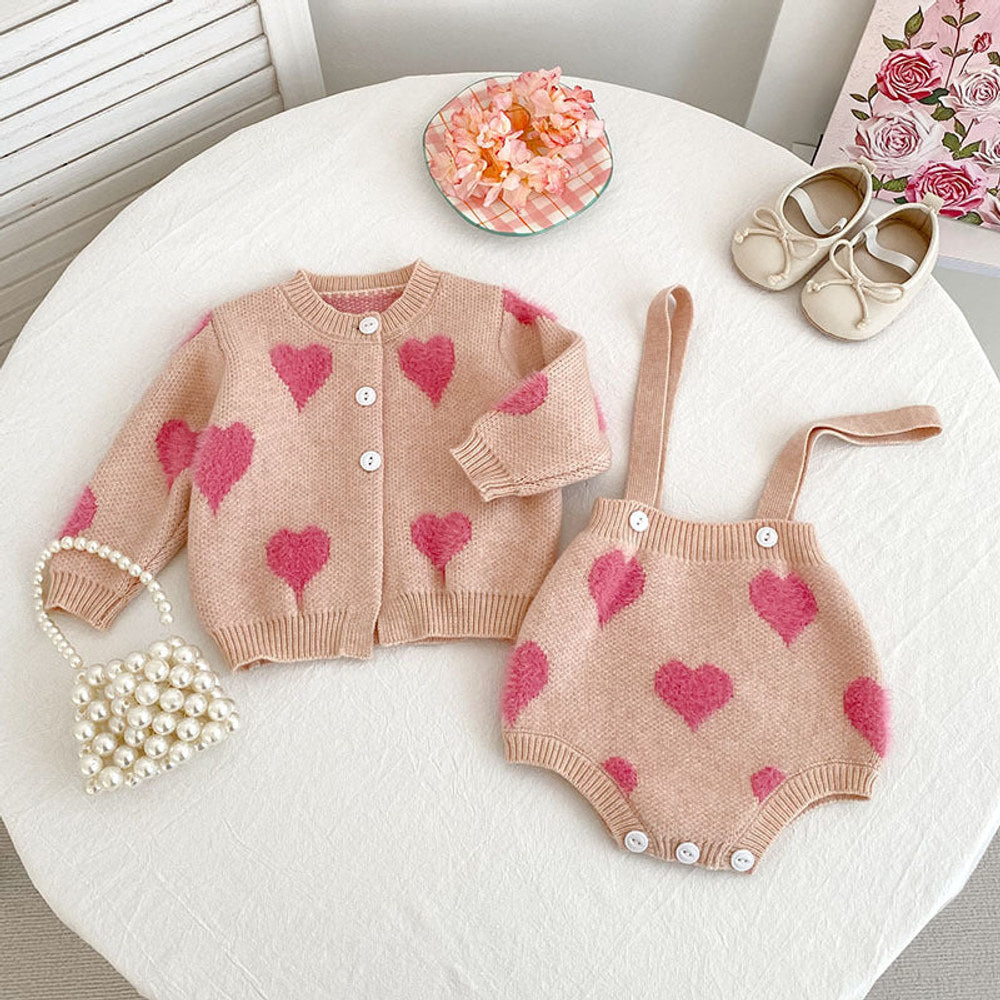 MyKids-USA® Baby Kids Girls Heart Pattern Knitting Pattern Cardigan Sweater and Bloomers Casual Clothing Set