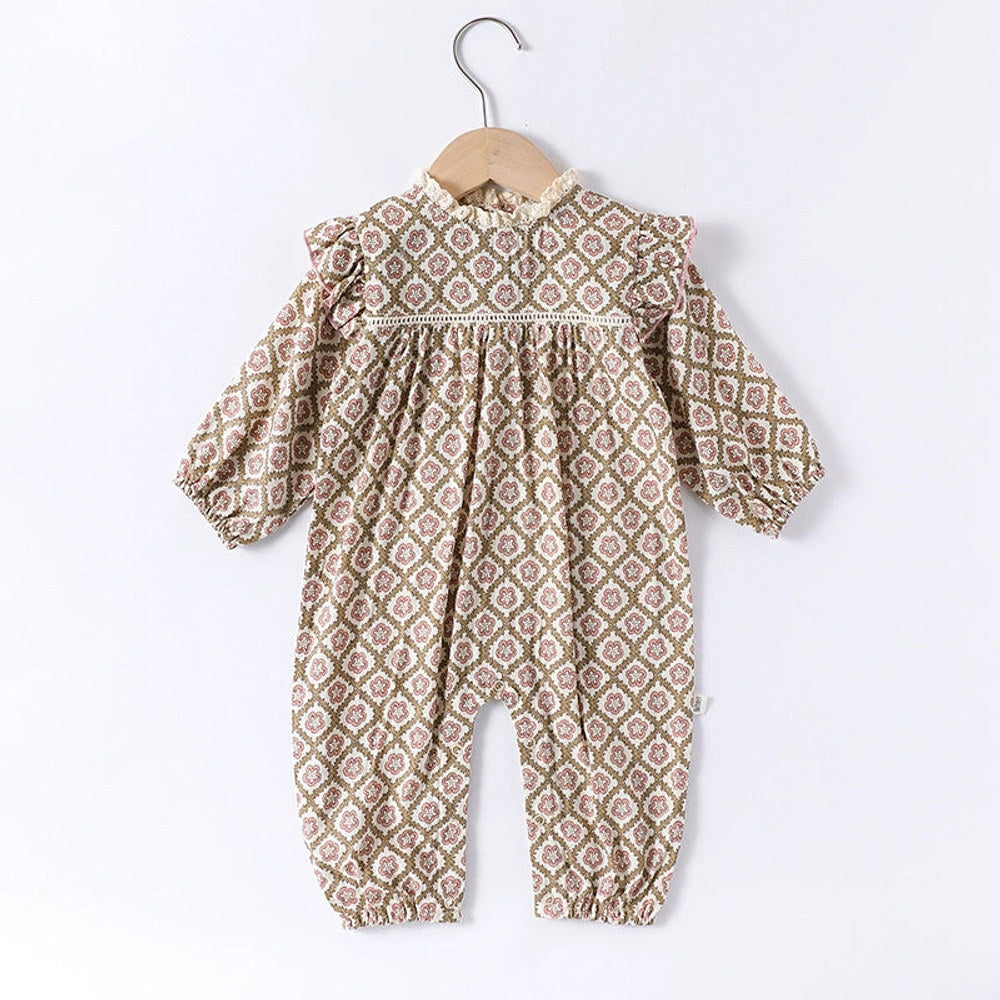 MyKids-USA® Baby Girls Long Sleeves Vintage Geometric and Flowers Pattern Rompers/bodysuit