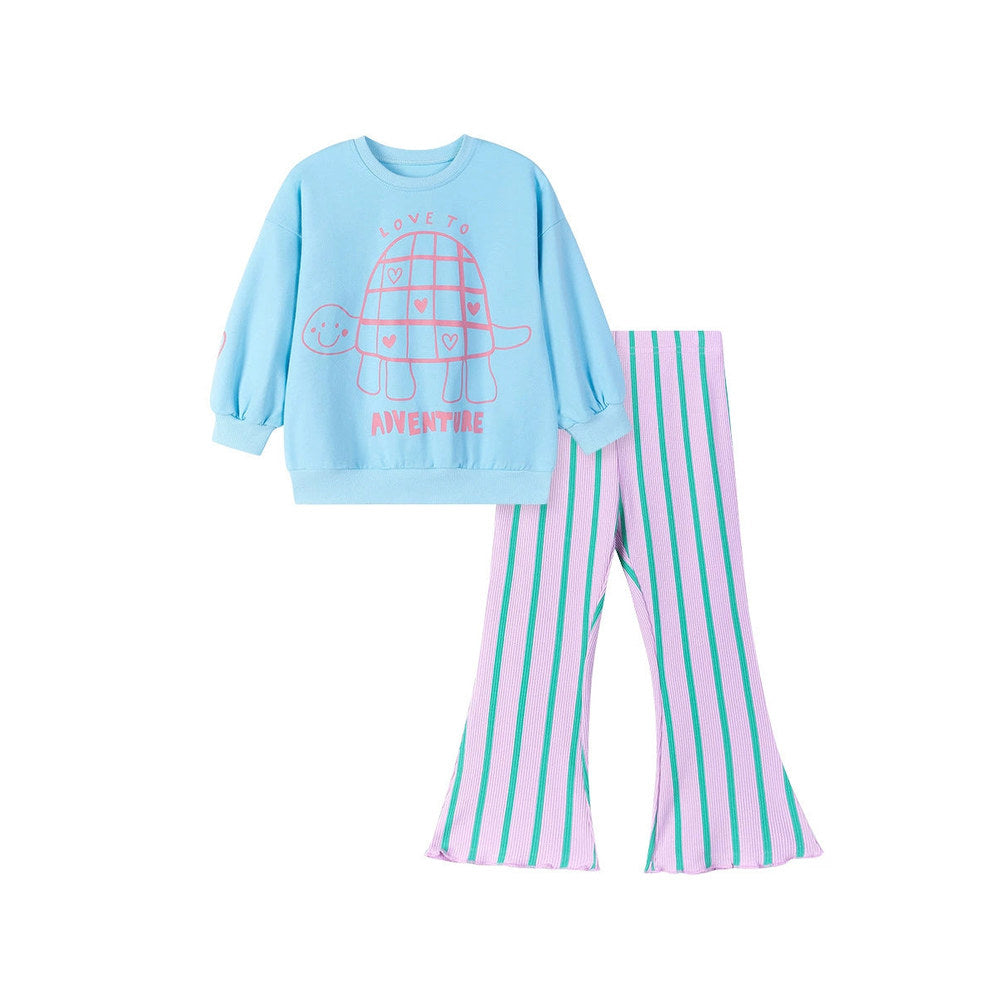 MyKids-USA® Girls Tortoise Cartoon Pattern Long Sleeves Sweatshirt and Striped Pants Clothing Set